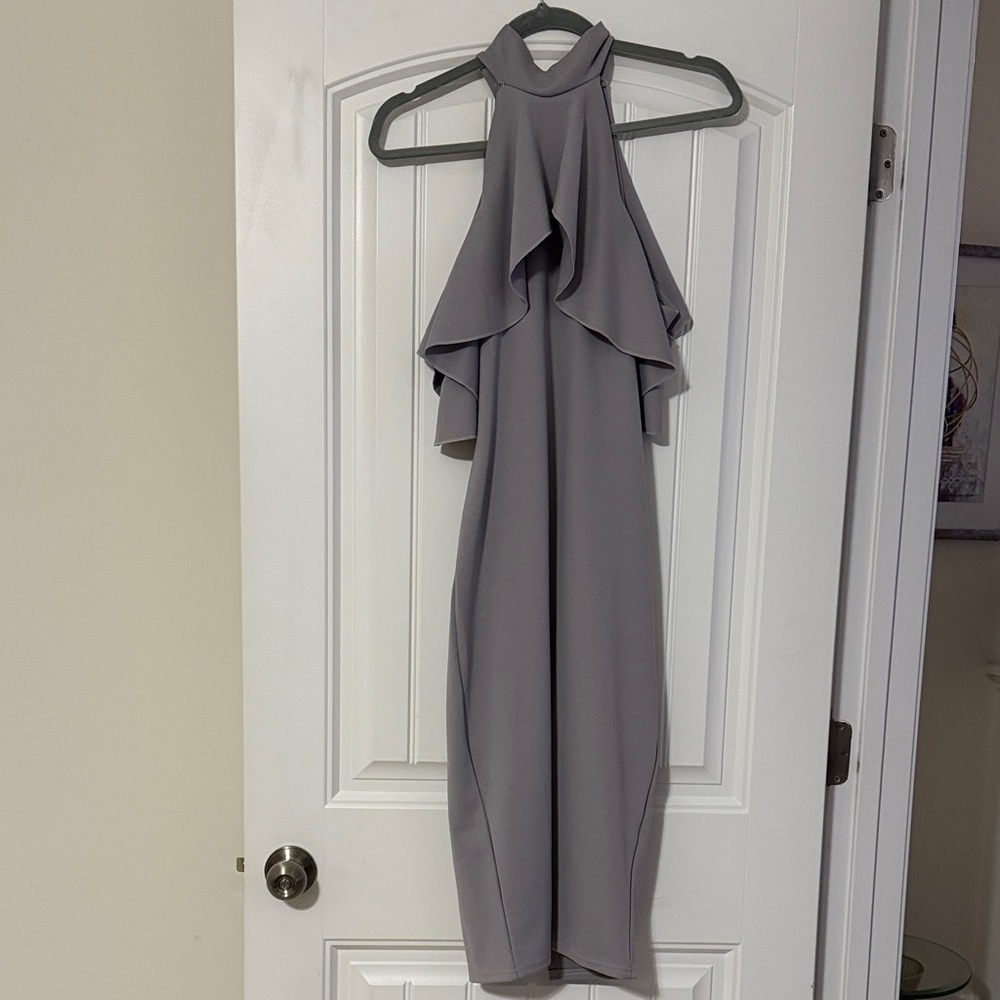 Missguided Gray Halter Midi Dress